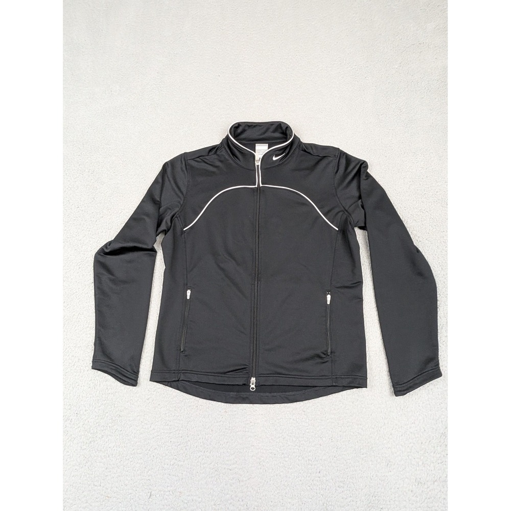 Nike Jacket Youth Large Black FitDry Full Zip Track Running Pockets Mock Neck